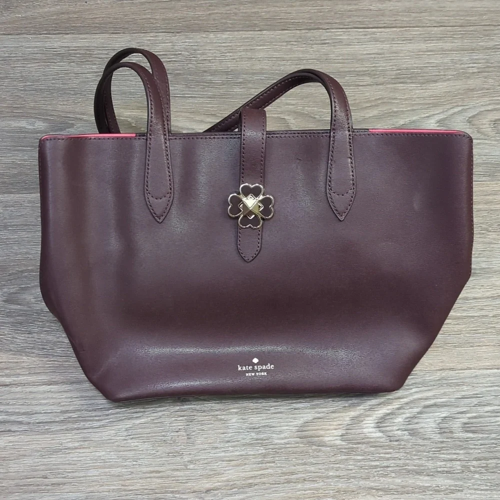 Kate Spade Genuine Leather Deep Purple Floral Lock Pattern Purse Kaci Bag